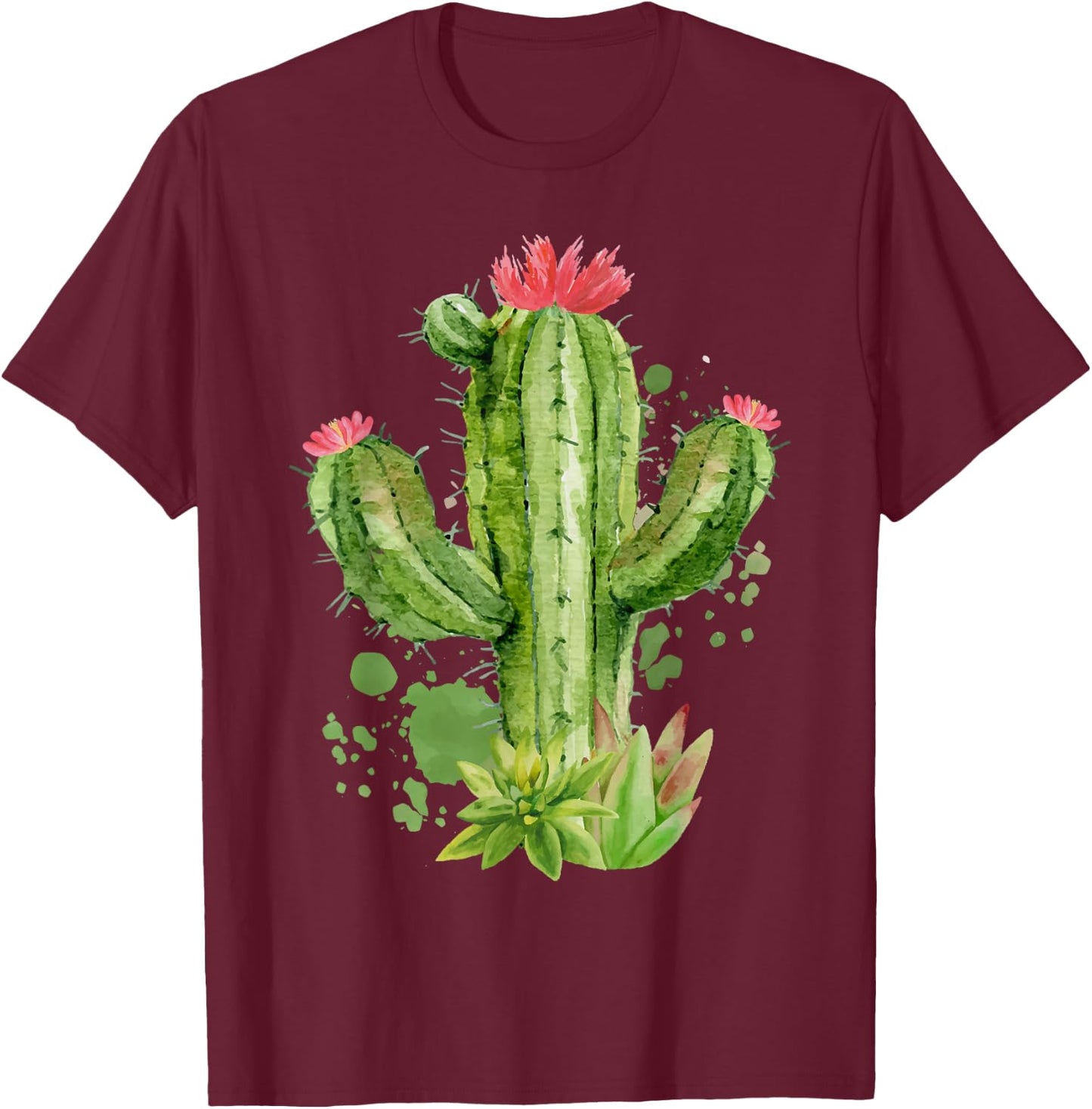 Cute Blooming Cactus Flowers Cacti Succulents Lover T-Shirt - T-Shirt | Maroon