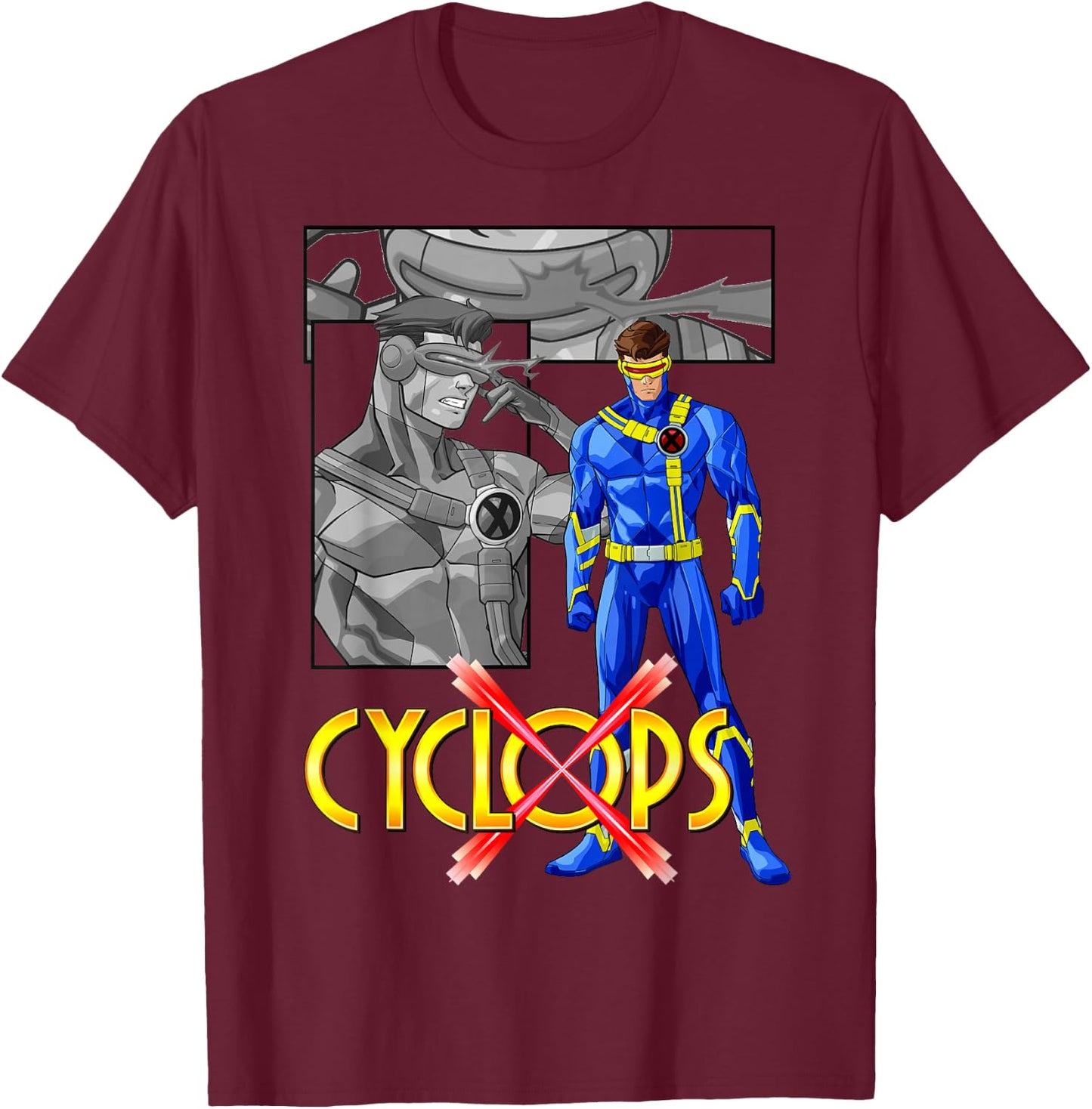 Marvel X-Men Cyclops Collage Panel Logo T-Shirt - T-Shirt | Maroon