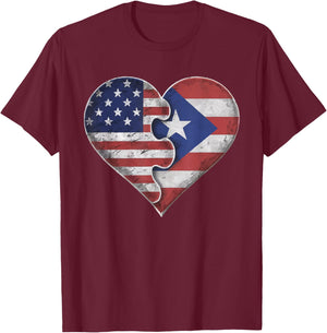 Half Puerto Rican Half American USA Flag Puerto Rico T-Shirt - T-Shirt | Maroon