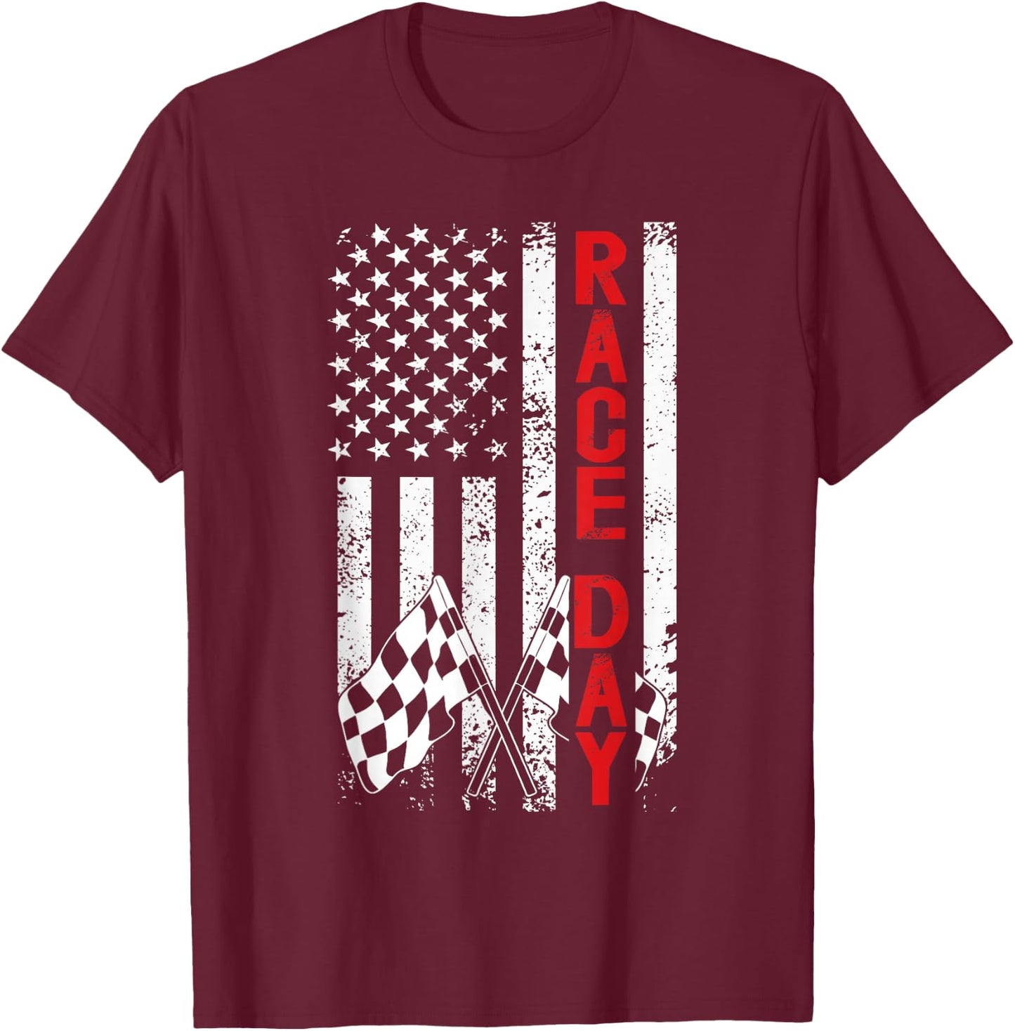 Race Day US Flag Checkered Flag Car Racing Day Race Days T-Shirt - T-Shirt | Maroon