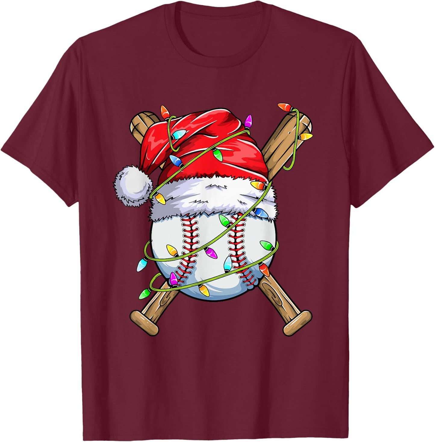 Santa Sports Design Boys Christmas Baseball Player T-Shirt - T-Shirt | Maroon