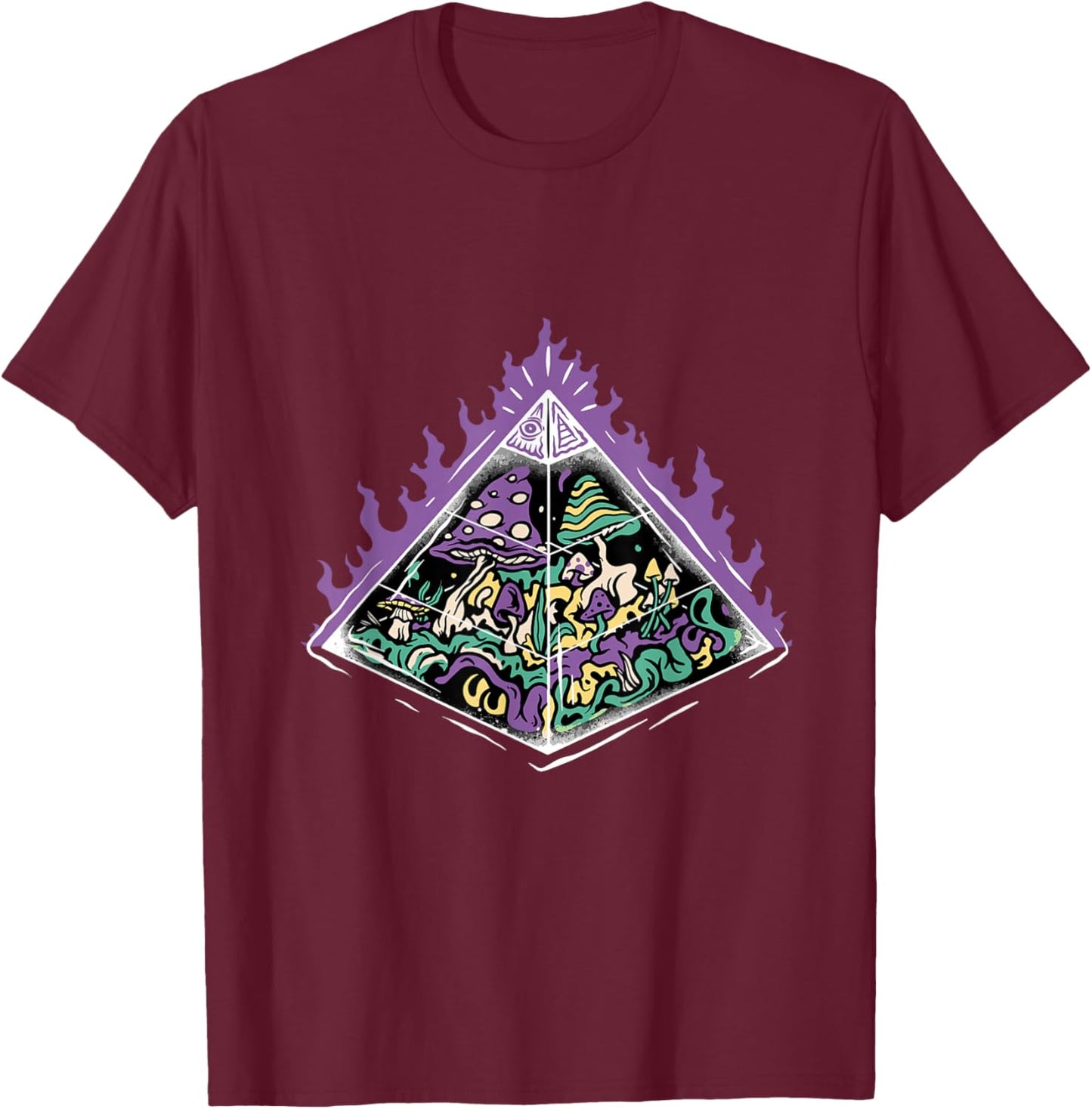 Psychedelic Mushroom Illuminated Sacred Geometry Clothes T-Shirt - T-Shirt | Maroon