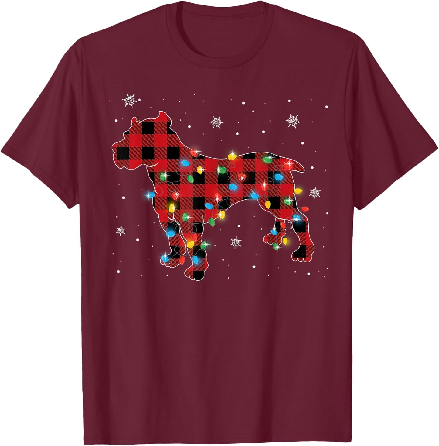 Pajamas Red Plaid Pitbull Christmas Lights Puppy Lovers T-Shirt - T-Shirt | Maroon