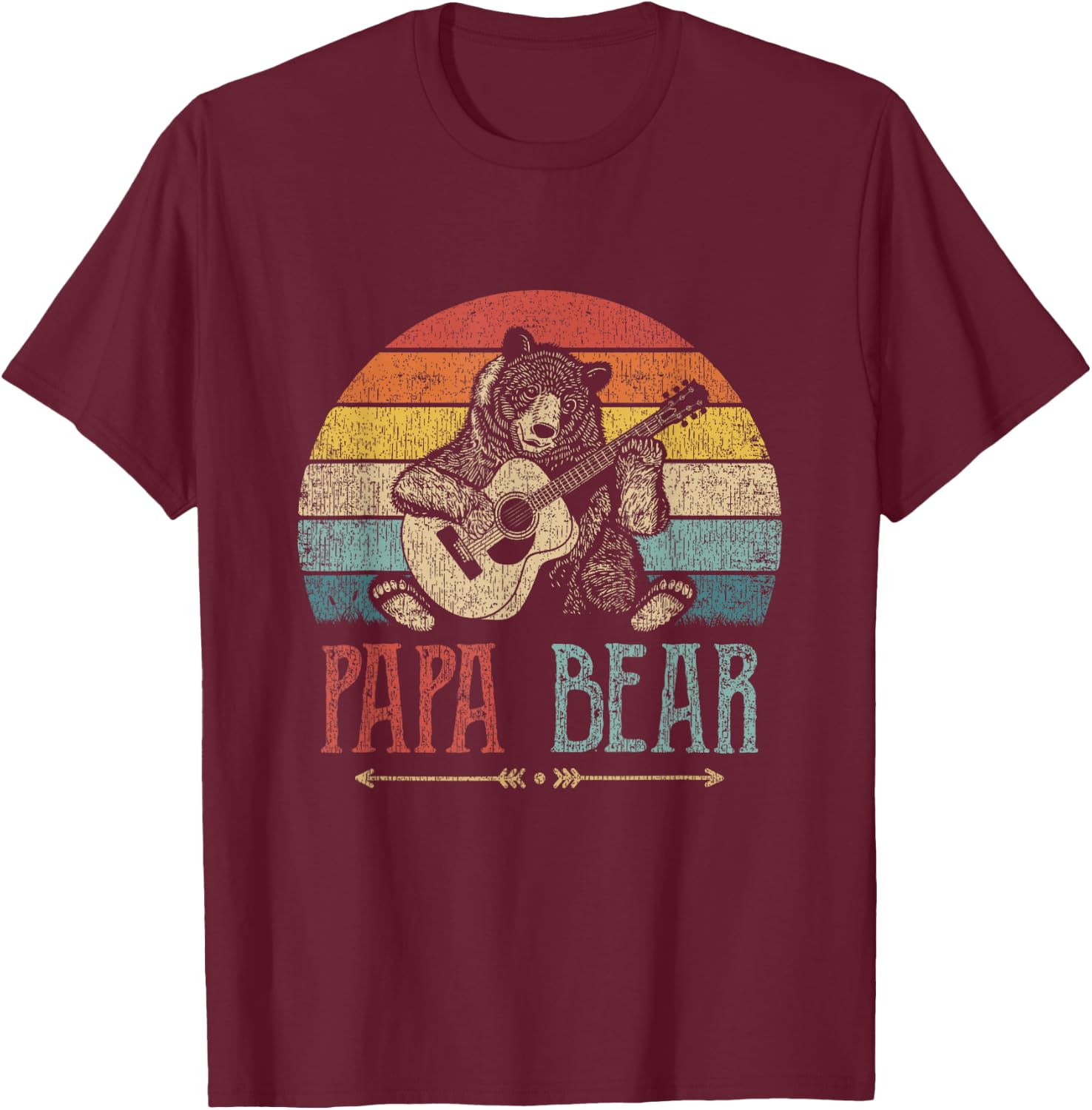 Cute Papa Bear Vintage Father's Day Retro Dad Guitar T-Shirt - T-Shirt | Maroon