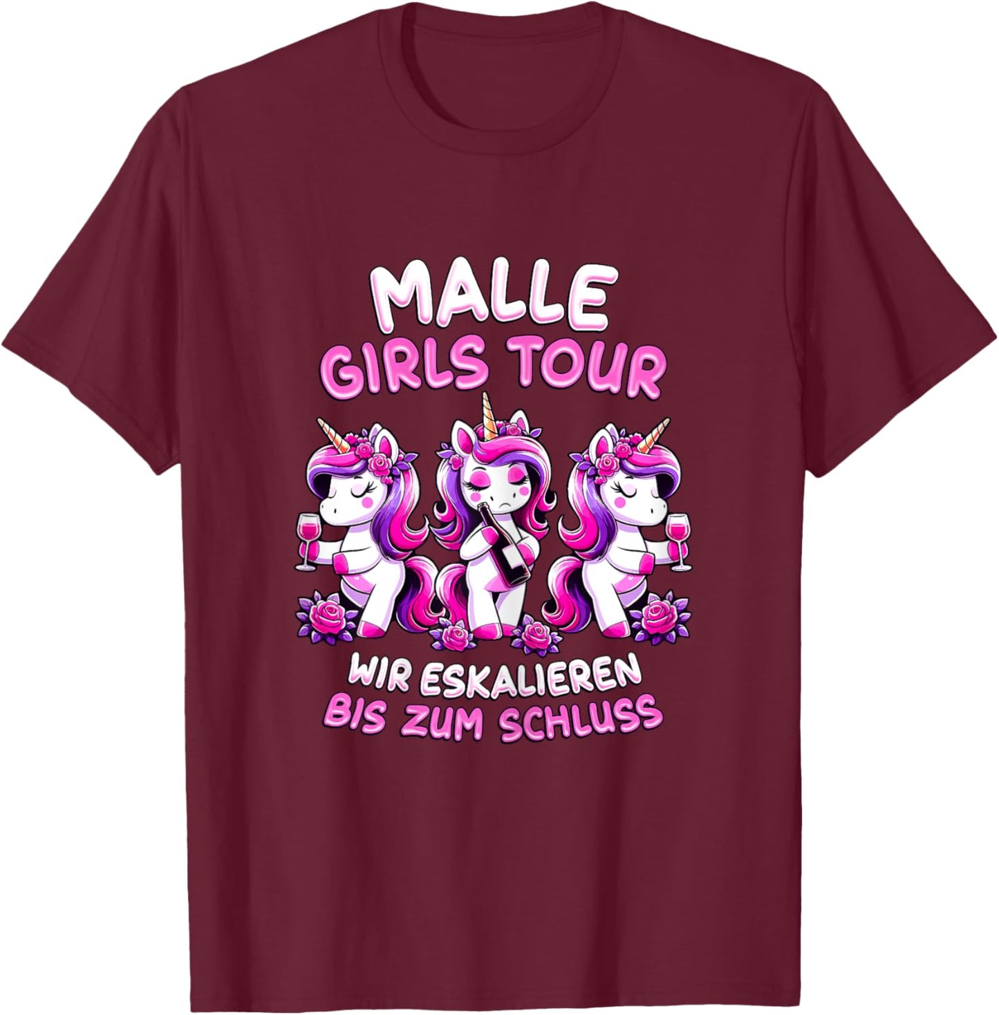 Damen Malle Girls Tour Einhorn Mallorca Party Gruppe Urlaub T-Shirt - T-Shirt | Maroon