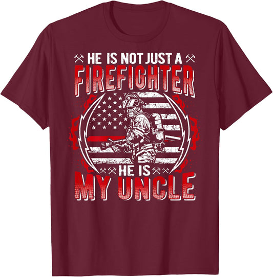 My Uncle Is Firefighter Thin Red Line Fire Nephew Niece Gift T-Shirt - T-Shirt | Maroon