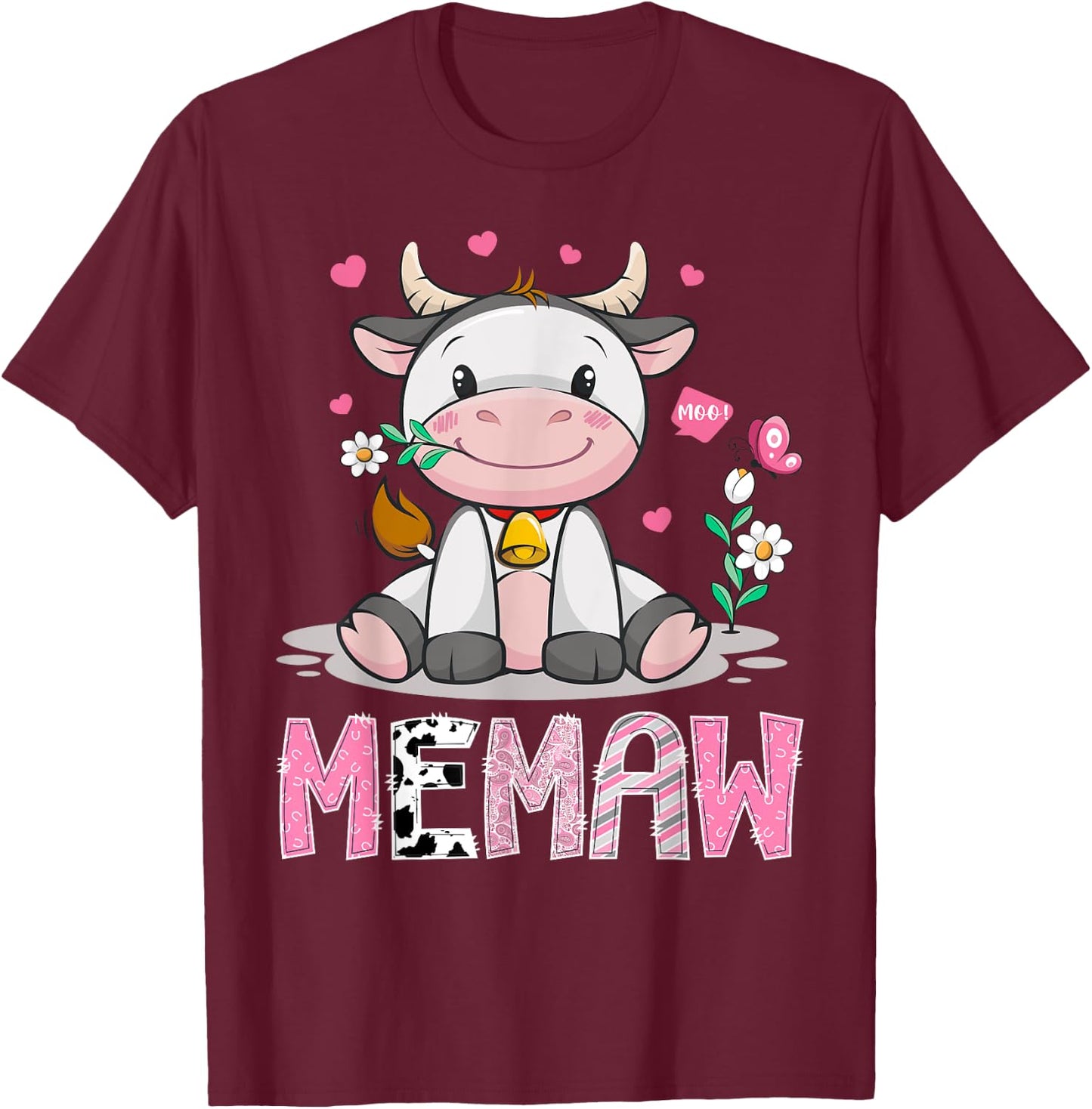 Memaw Cute Cow Moo Farmer Birthday Family Matching T-Shirt - T-Shirt | Maroon
