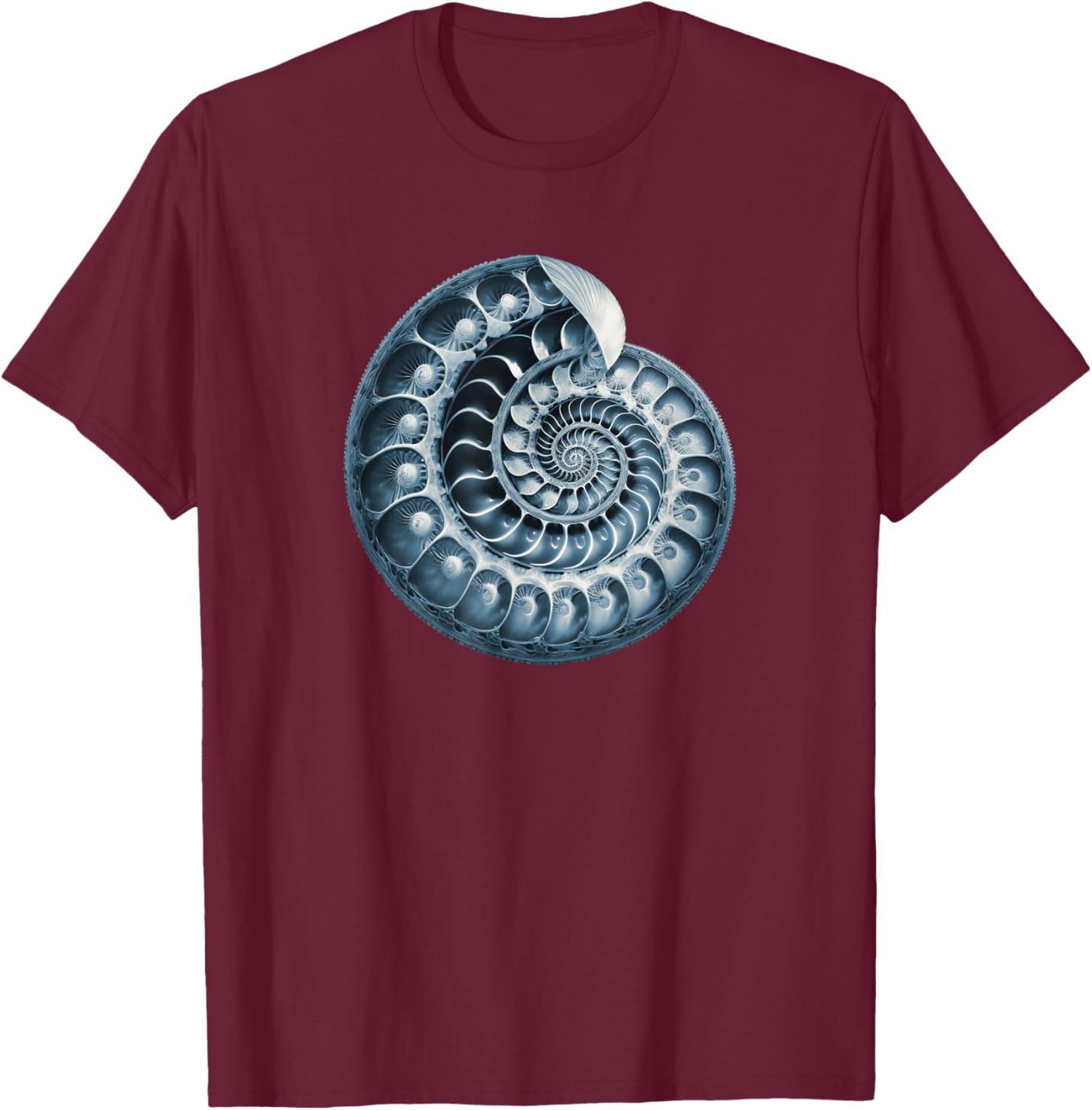 Fibonacci, spiral, shell, snail, phi, symbol, golden ratio T-Shirt - T-Shirt | Maroon
