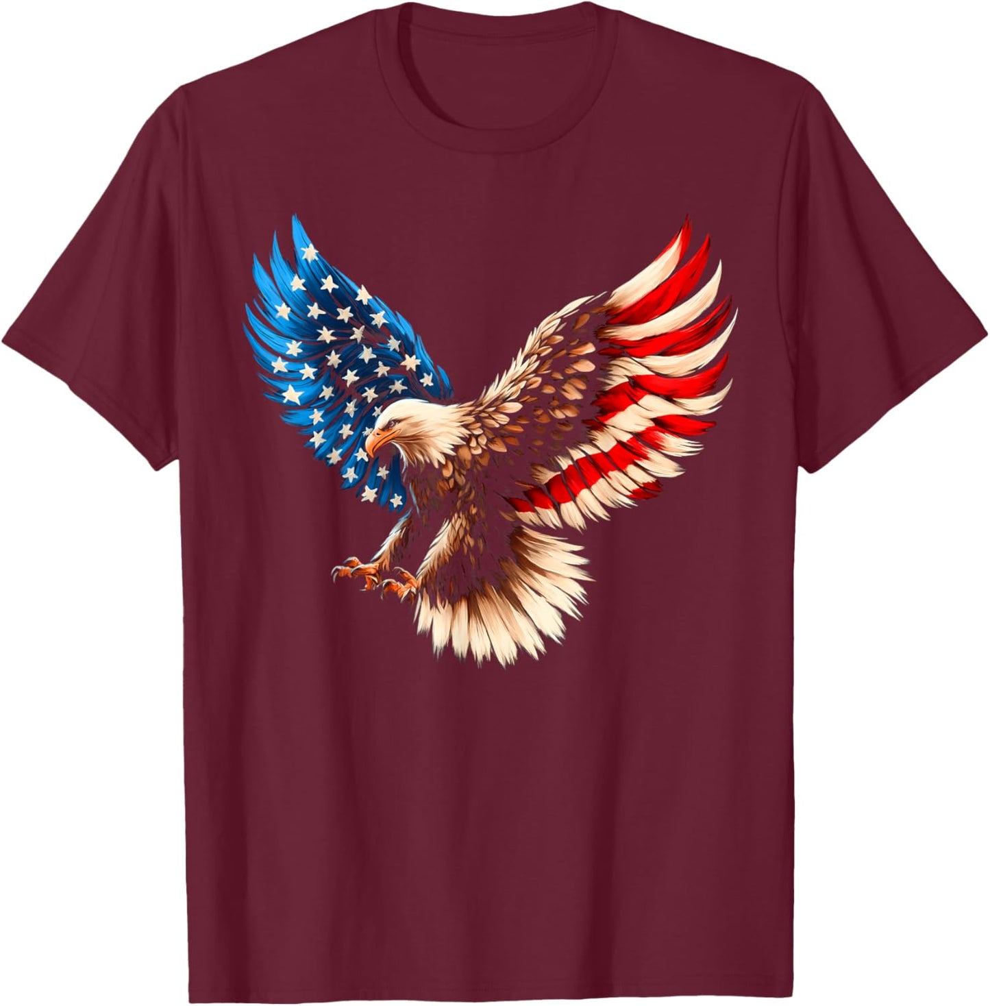 Bald Eagle & Patriotic American Flag 4th Of July T-Shirt - T-Shirt | Maroon