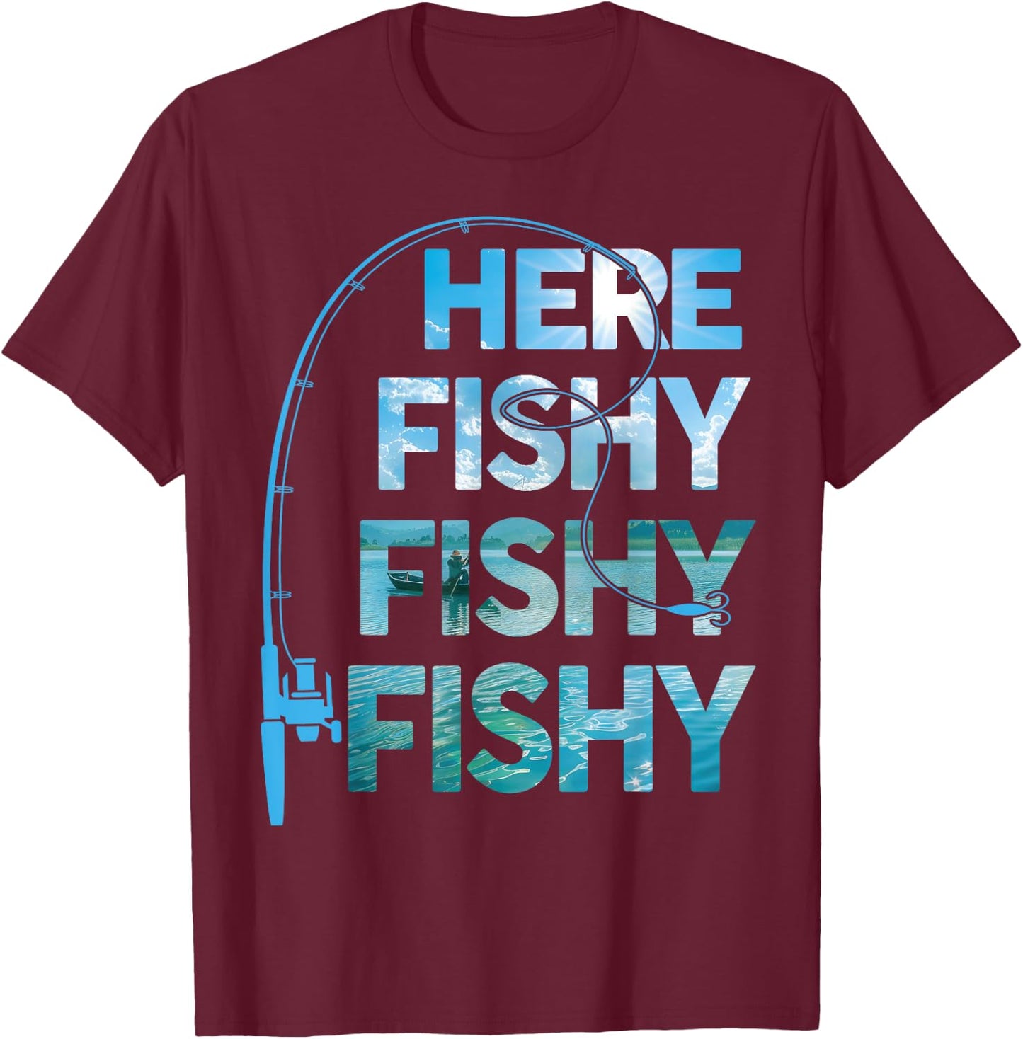 Fishing-Shirt Here-Fishy Fisherman Funny Bass Fish Dad T-Shirt - T-Shirt | Maroon