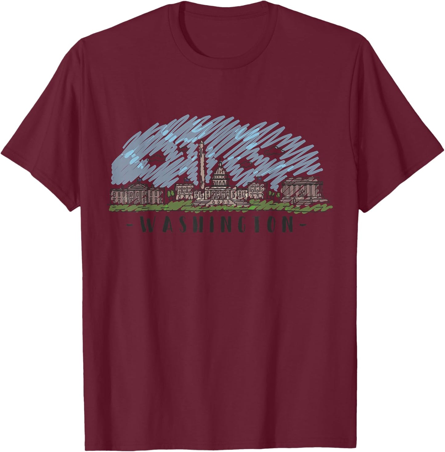 Washington DC Skyline City Pride - Multi Color Watercolors. T-Shirt - T-Shirt | Maroon