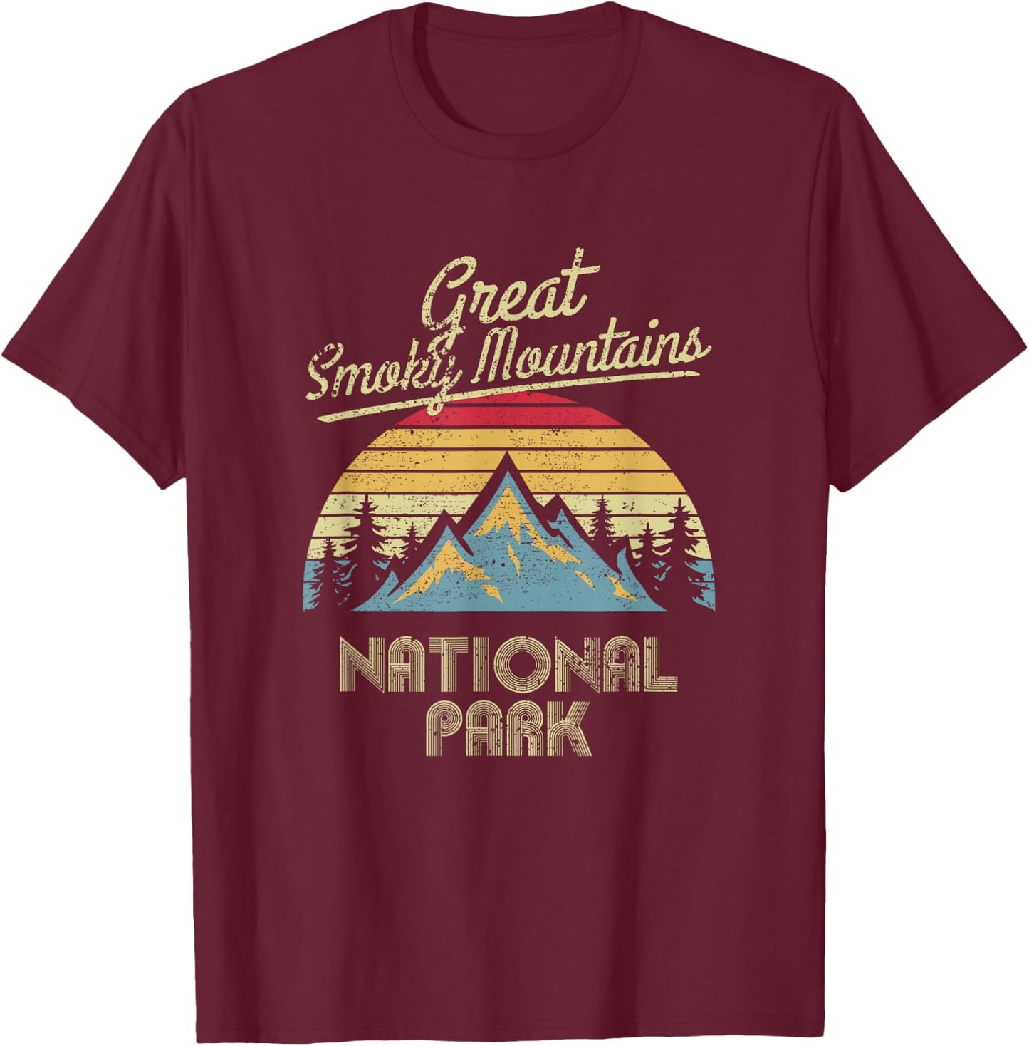 Vintage Great Smoky Mountains National Park Mountain T Shirt T-Shirt - T-Shirt | Maroon