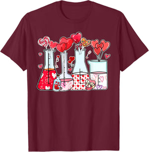 Beaker Test Tube Heart Laboratory Valentines Science Teacher T-Shirt - T-Shirt | Maroon