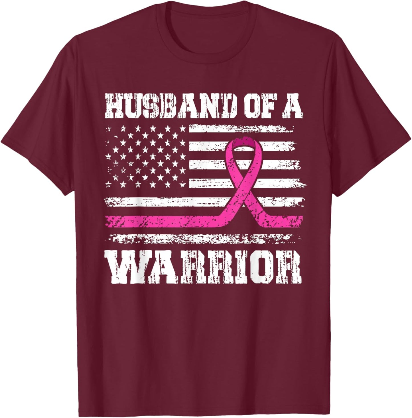 Husband Of A Warrior Breast Cancer Awareness Support T-Shirt - T-Shirt | Maroon