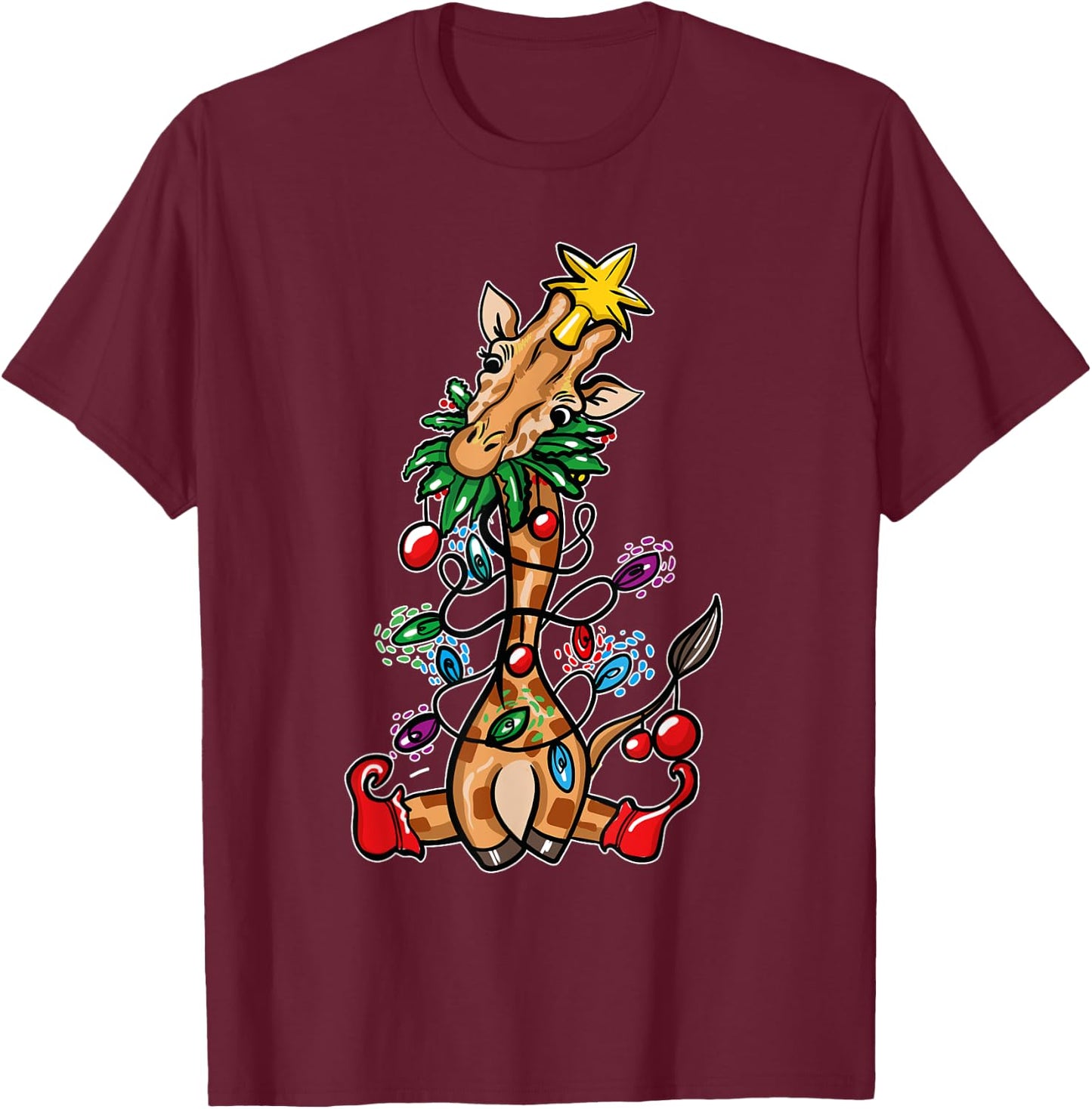 Funny Christmas Tree Giraffe Lover Gift Love Giraffes T-Shirt - T-Shirt | Maroon