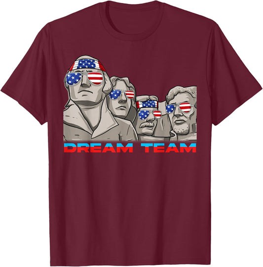 Mount Rushmore 4th of July Funny Patriotic Presidents Team T-Shirt - T-Shirt | Maroon