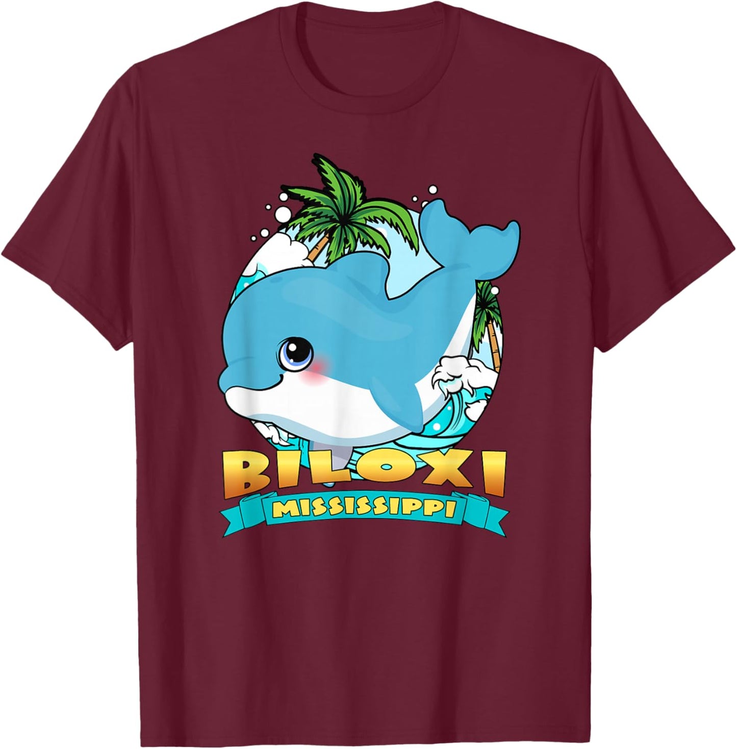 BILOXI MISSISSIPPI | Cute Baby Dolphin Beach Souvenir T-Shirt - T-Shirt | Maroon