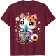 Cat Boba Japanese Kawaii Anime Kitty Bubble Tea Neko Teen T-Shirt - T-Shirt | Maroon