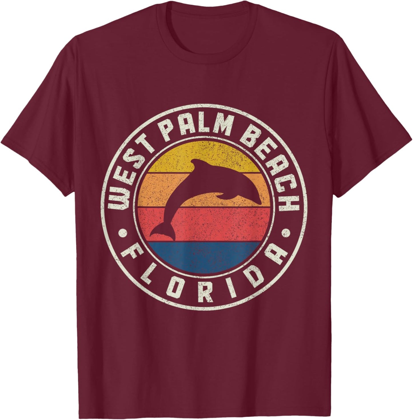 West Palm Beach Florida Dolphin Souvenir Vintage T-Shirt - T-Shirt | Maroon