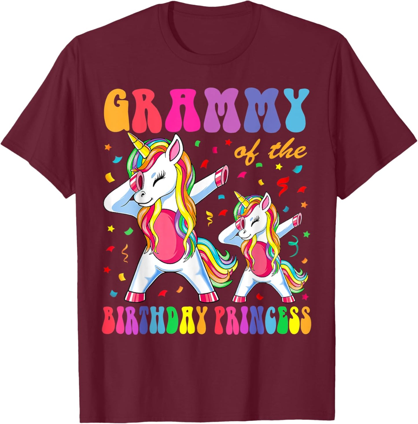 Grammy of the Birthday Princess Girl Dabbing Unicorn Family T-Shirt - T-Shirt | Maroon