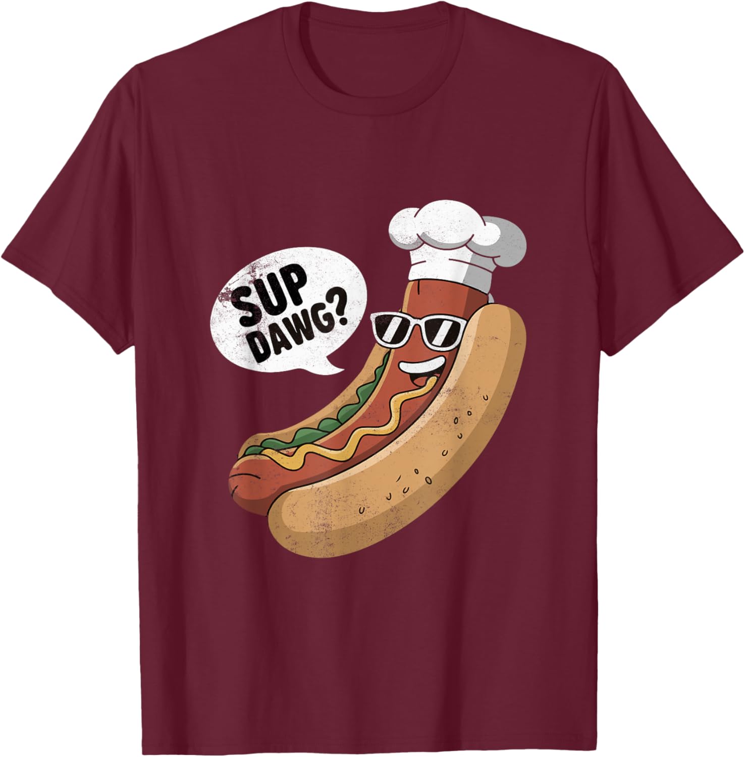 Sup Dawg Funny Hotdog Vintage Graphic T-Shirt - T-Shirt | Maroon