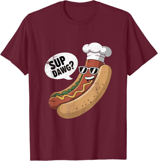 Sup Dawg Funny Hotdog Vintage Graphic T-Shirt - T-Shirt | Maroon