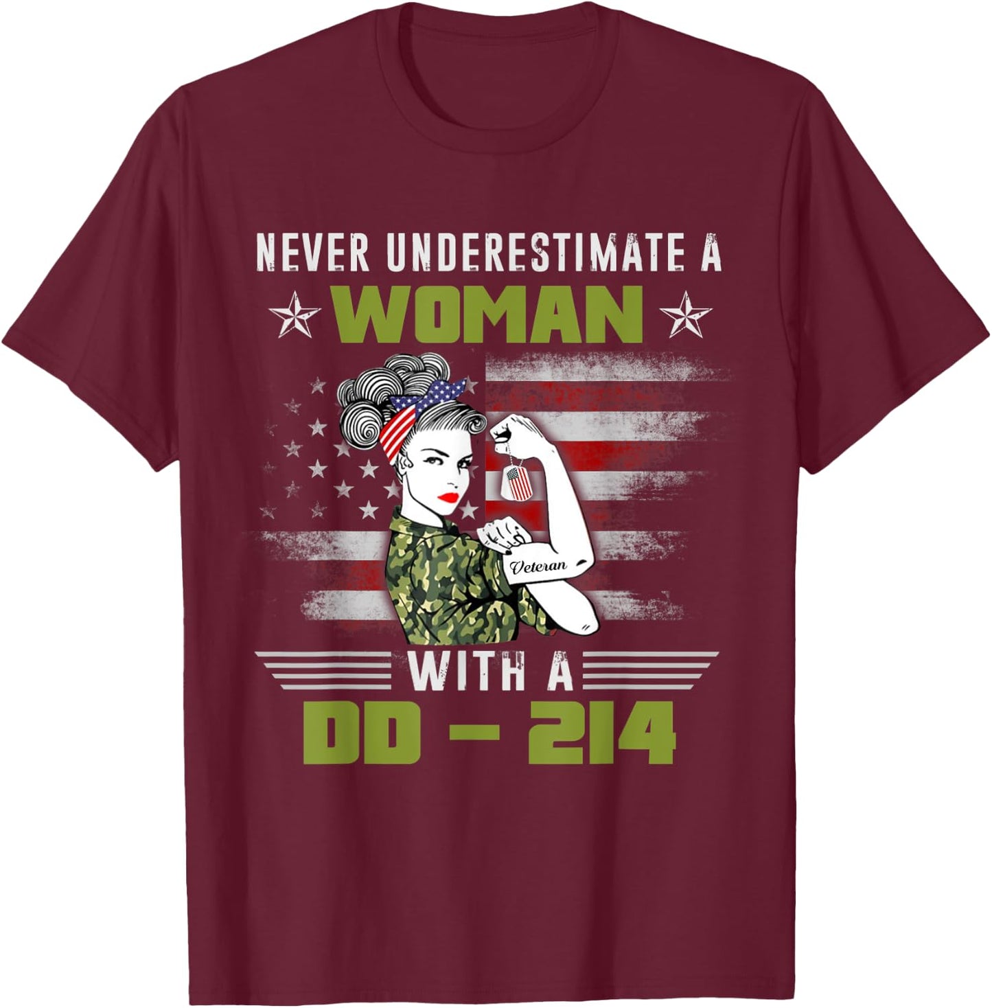 Women With DD-214 Female Veterans Proud Women Veteran T-Shirt - T-Shirt | Maroon
