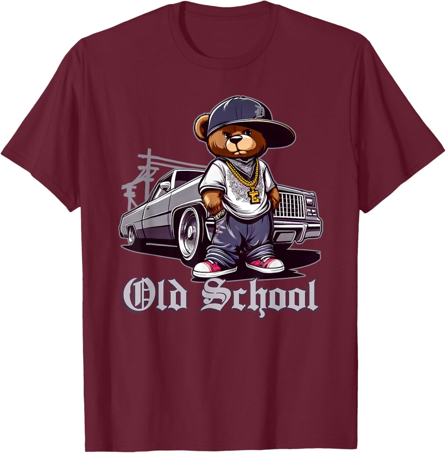 Old School Hip Hop Teddy Bear Lowrider Chicano Culture Cute T-Shirt - T-Shirt | Maroon