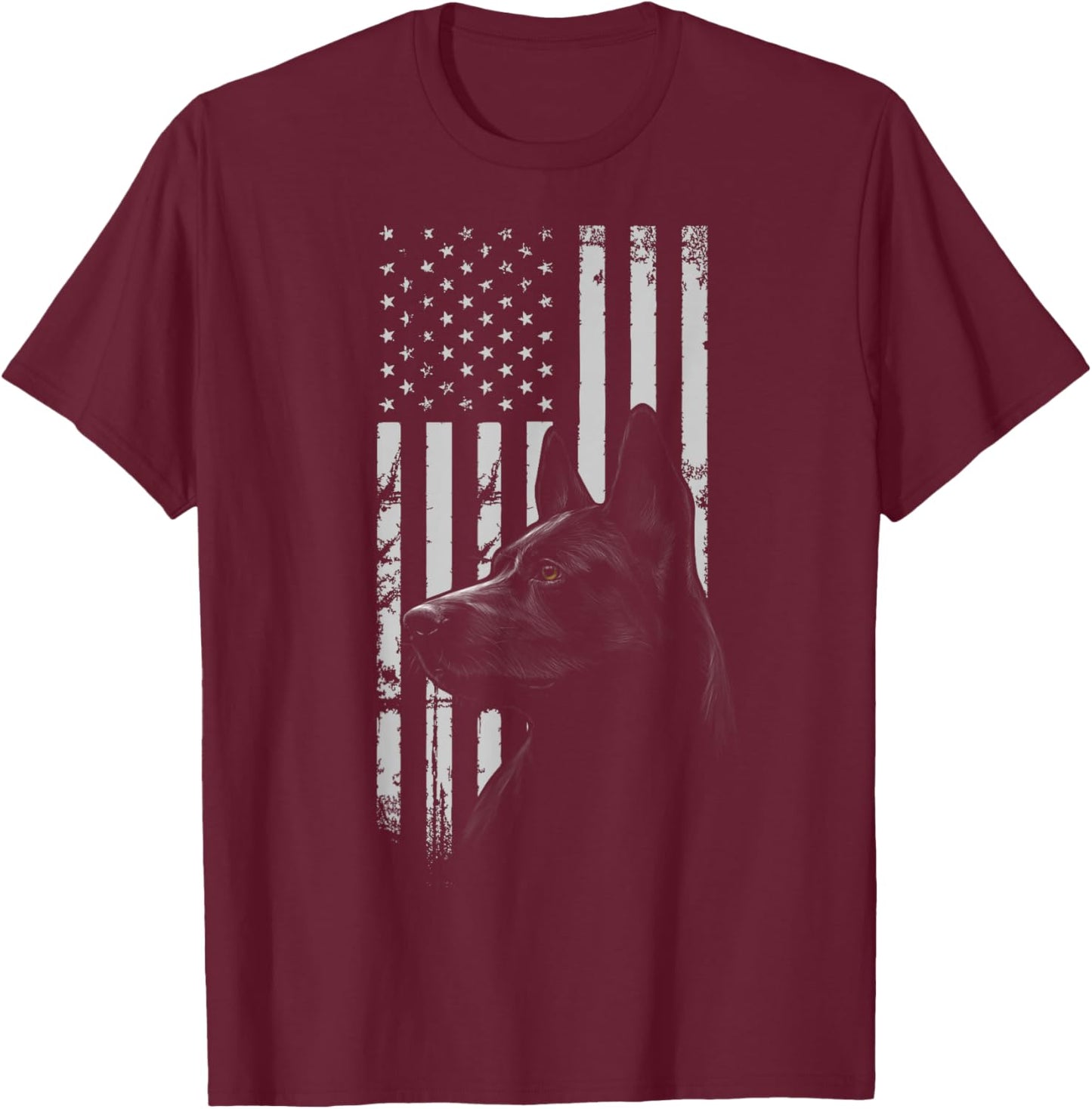 Black German Shepherd American Flag USA Flag T-Shirt - T-Shirt | Maroon