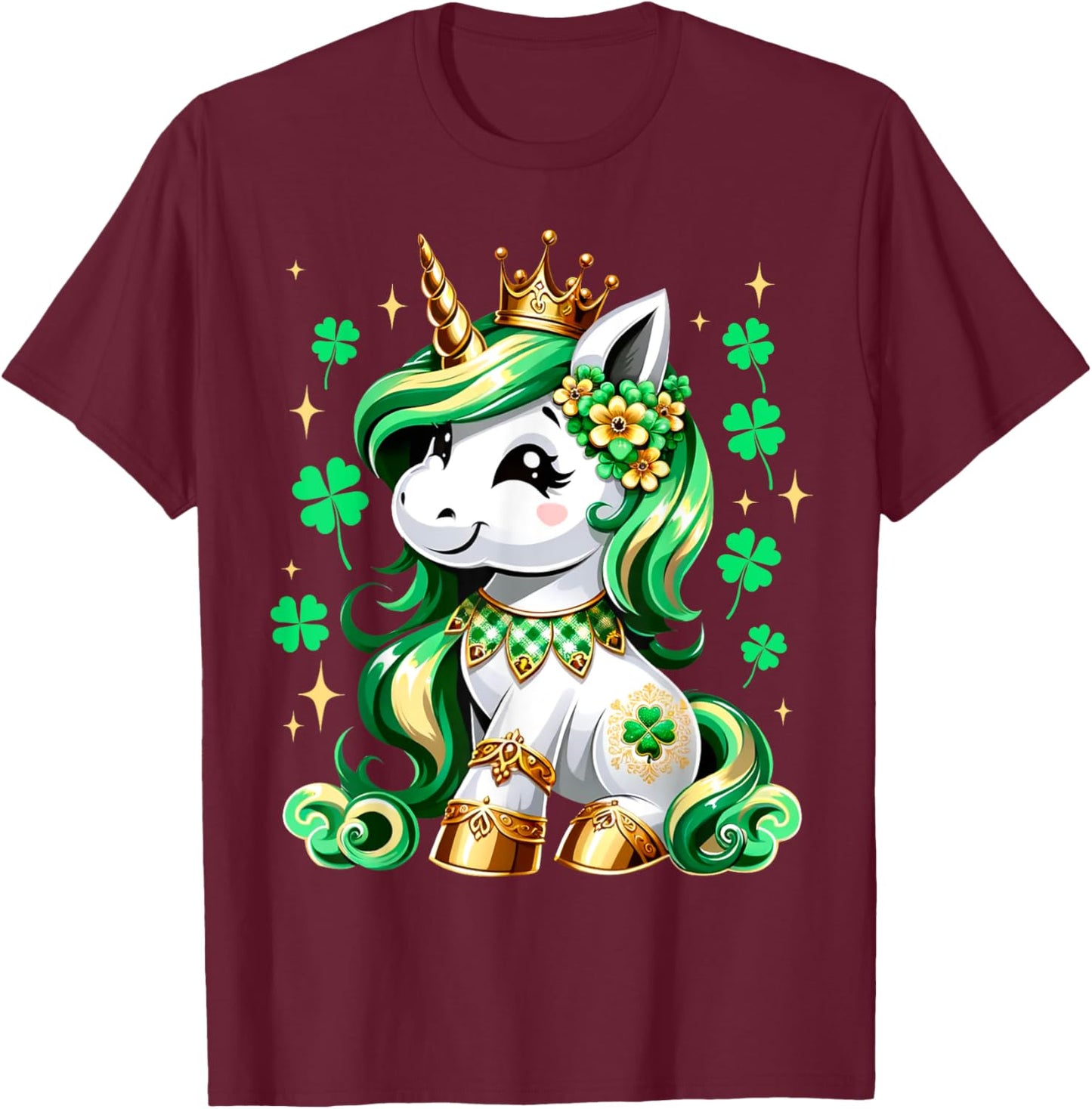 Cute Unicorn Shamrock St Patricks Day Girls Kids Lepricorn T-Shirt - T-Shirt | Maroon