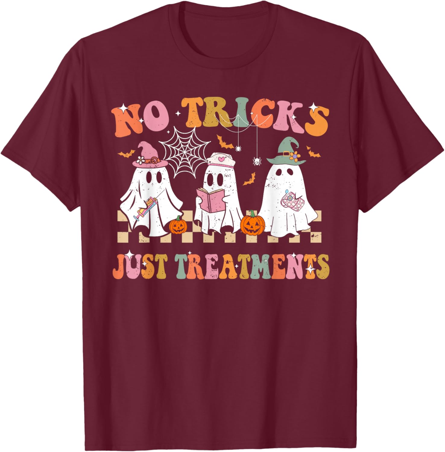 Funny Nurse Ghost for Scrub Life & Nursing Halloween Lovers T-Shirt - T-Shirt | Maroon