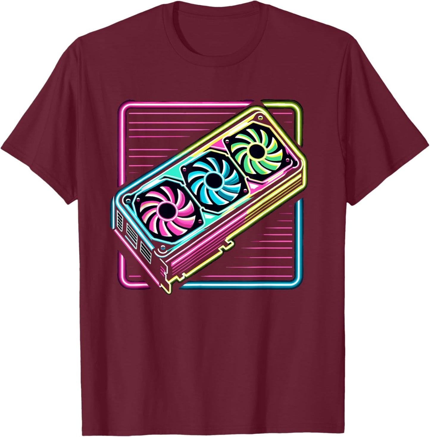 RGB Gaming Graphics Card Aesthetic GPU Video Gamer T-Shirt - T-Shirt | Maroon