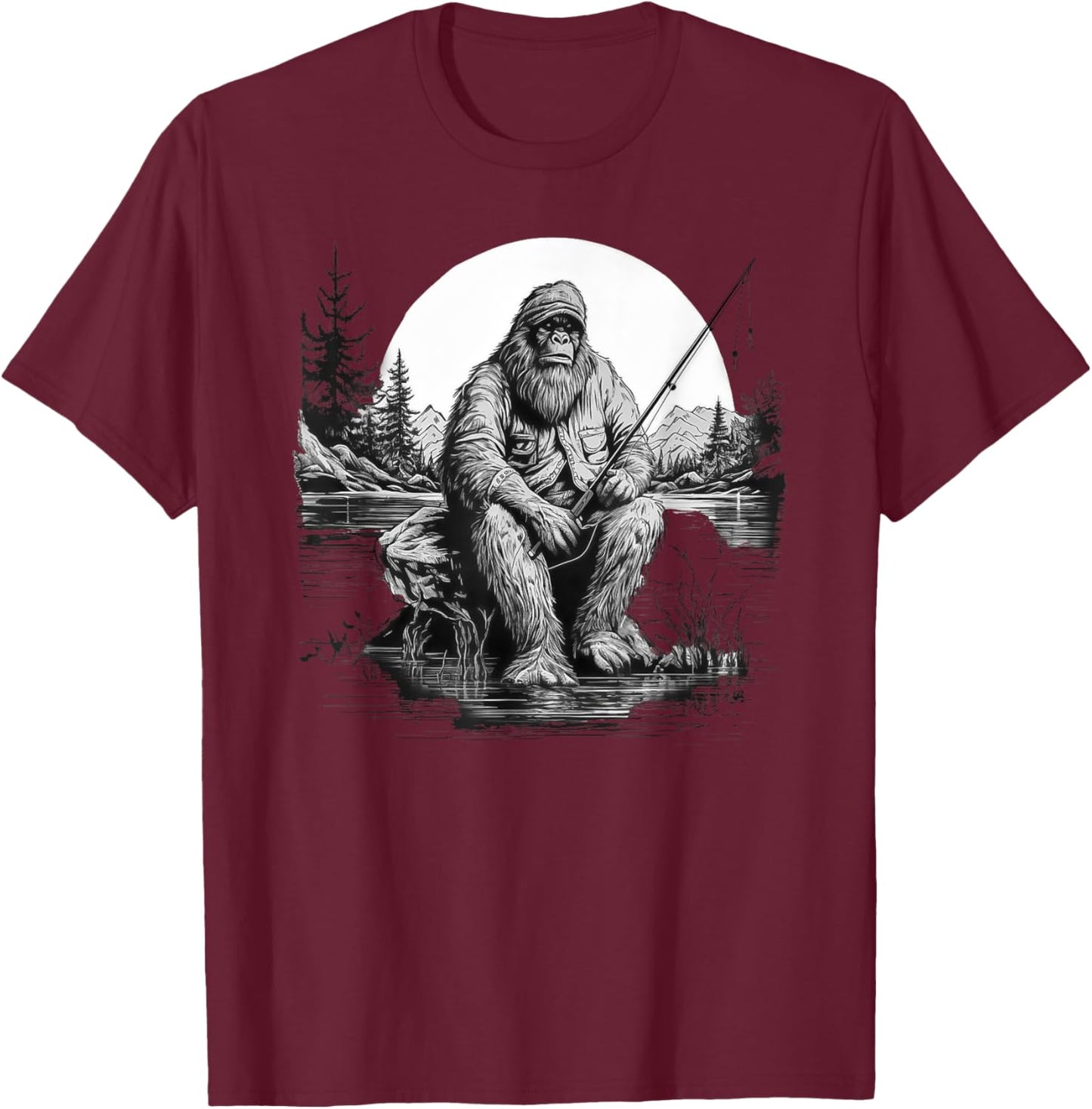 Big foot fishing, Cool Fishing Fisherman Bigfoot Sasquatch T-Shirt - T-Shirt | Maroon