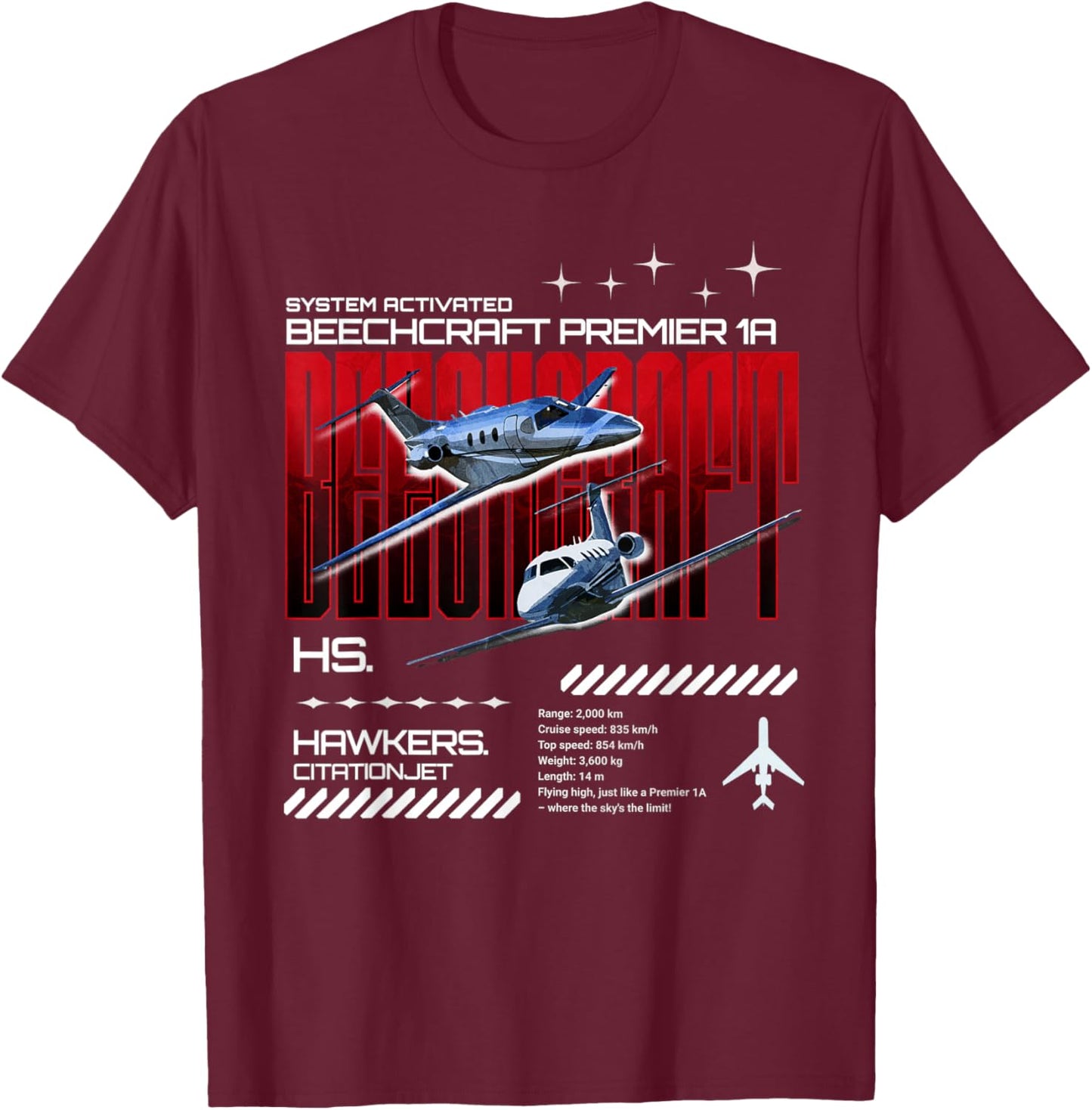 Light Hawkers Beechcraft 1A T-Shirt - T-Shirt | Maroon