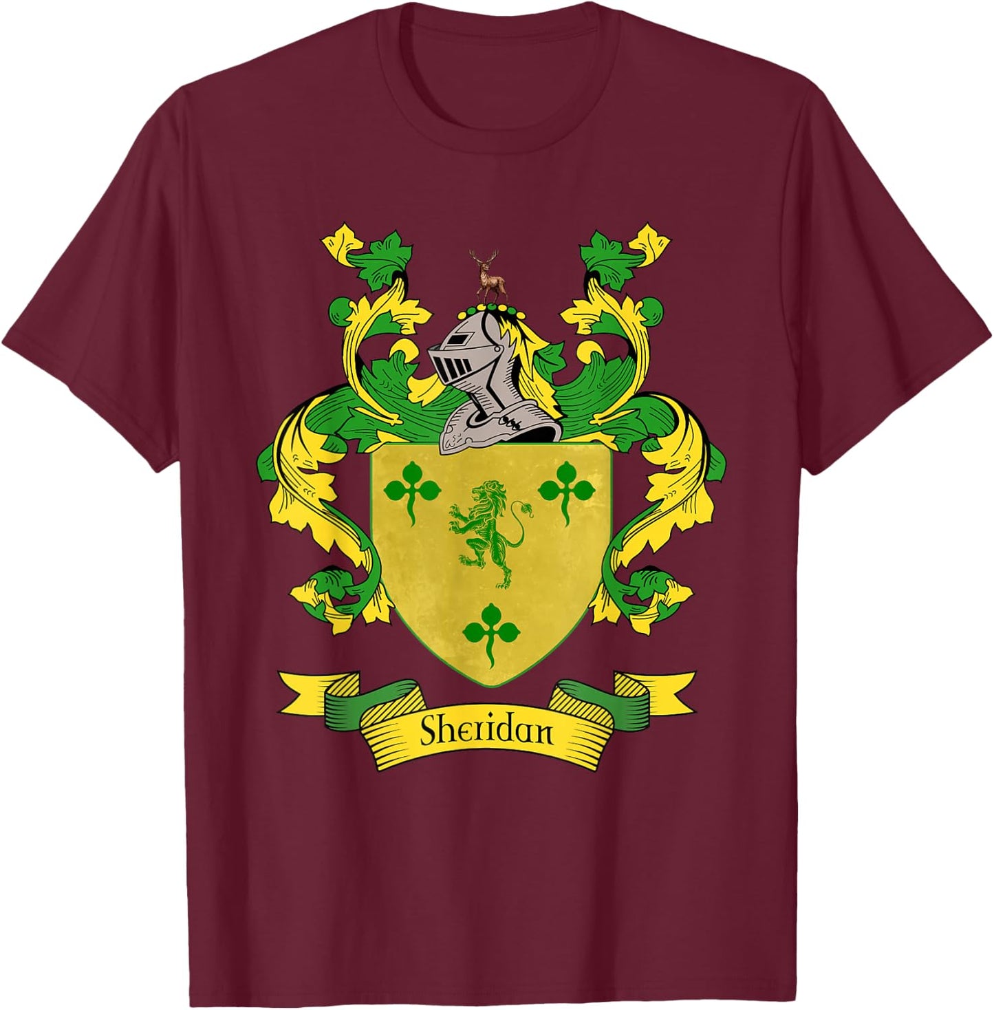 Sheridan Coat of Arms | Sheridan Surname Family Crest T-Shirt - T-Shirt | Maroon
