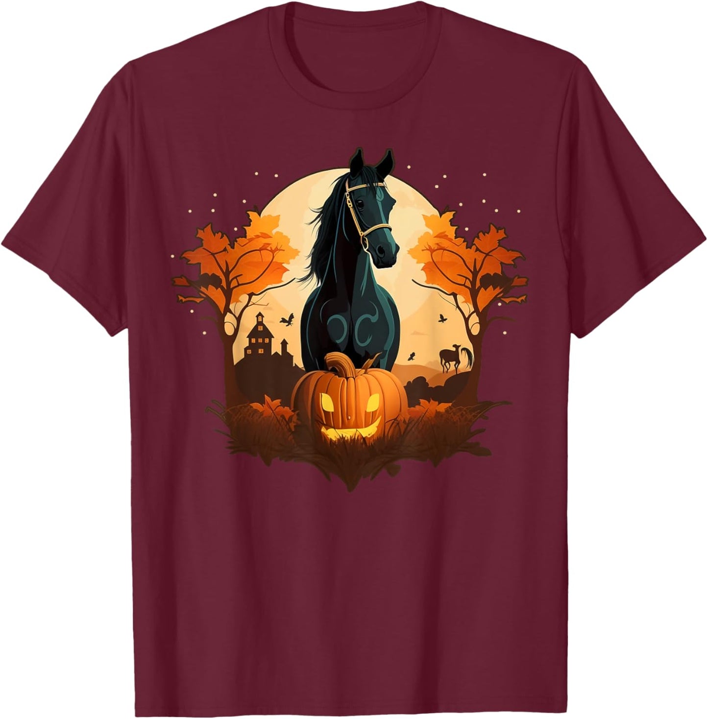 Pumpkin Horse costume on Horse Halloween T-Shirt - T-Shirt | Maroon