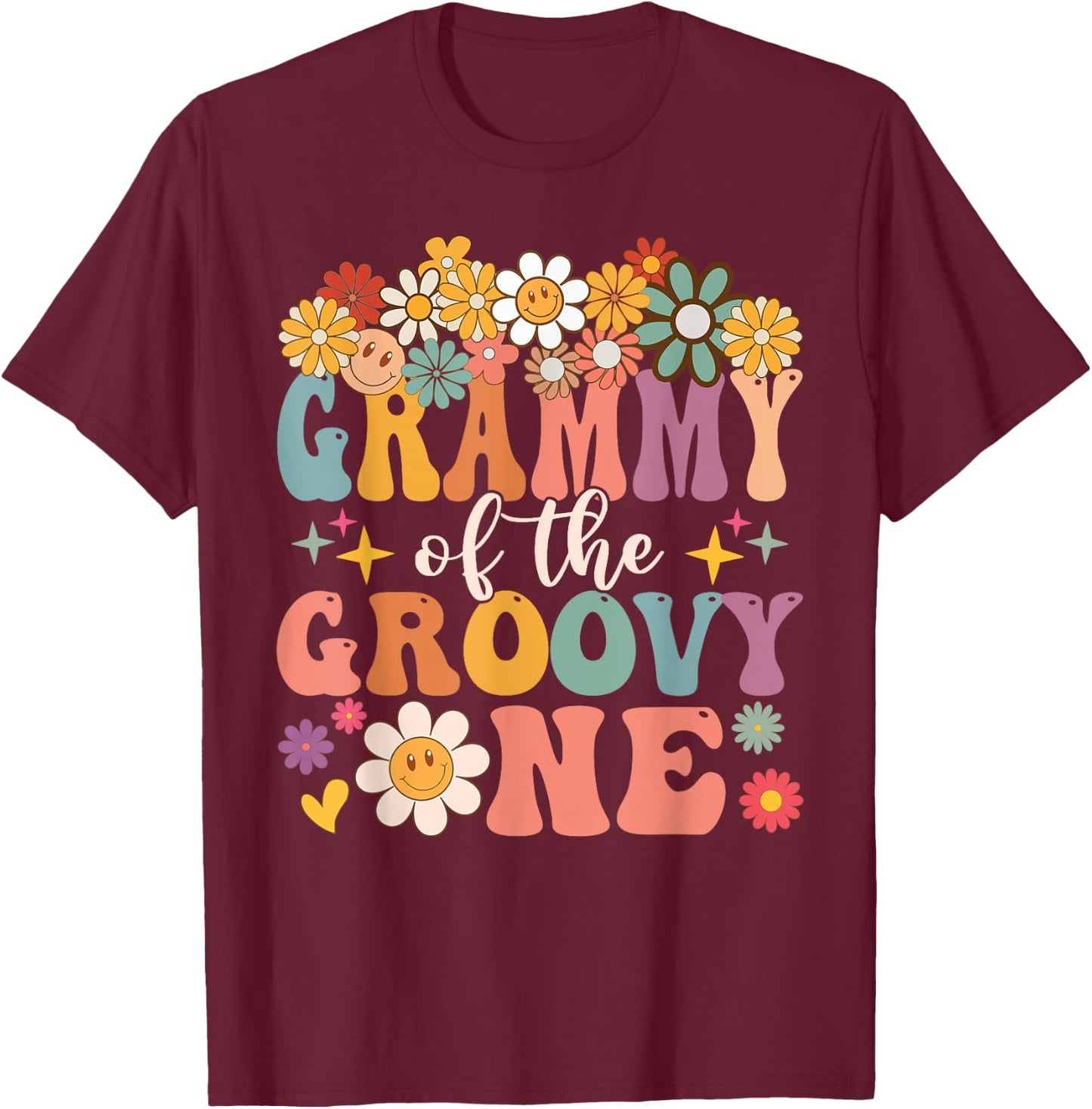 Retro Grammy of Groovy One Matching Family 1st Birthday T-Shirt - T-Shirt | Maroon