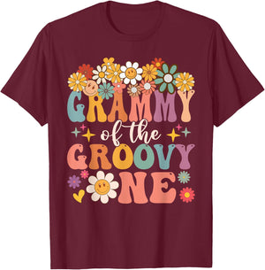 Retro Grammy of Groovy One Matching Family 1st Birthday T-Shirt - T-Shirt | Maroon