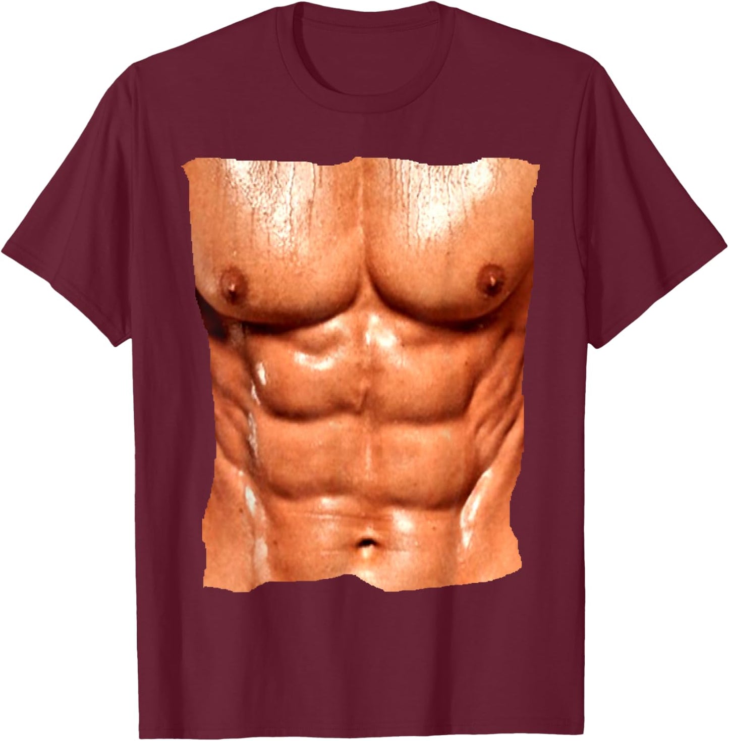 Replica Six Pack Abdomnial Abs Fake Muscle Chest T-Shirt - T-Shirt | Maroon
