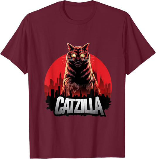 Catzilla Apocalypse Cat – Fierce Feline City Kitten Catzilla T-Shirt - T-Shirt | Maroon