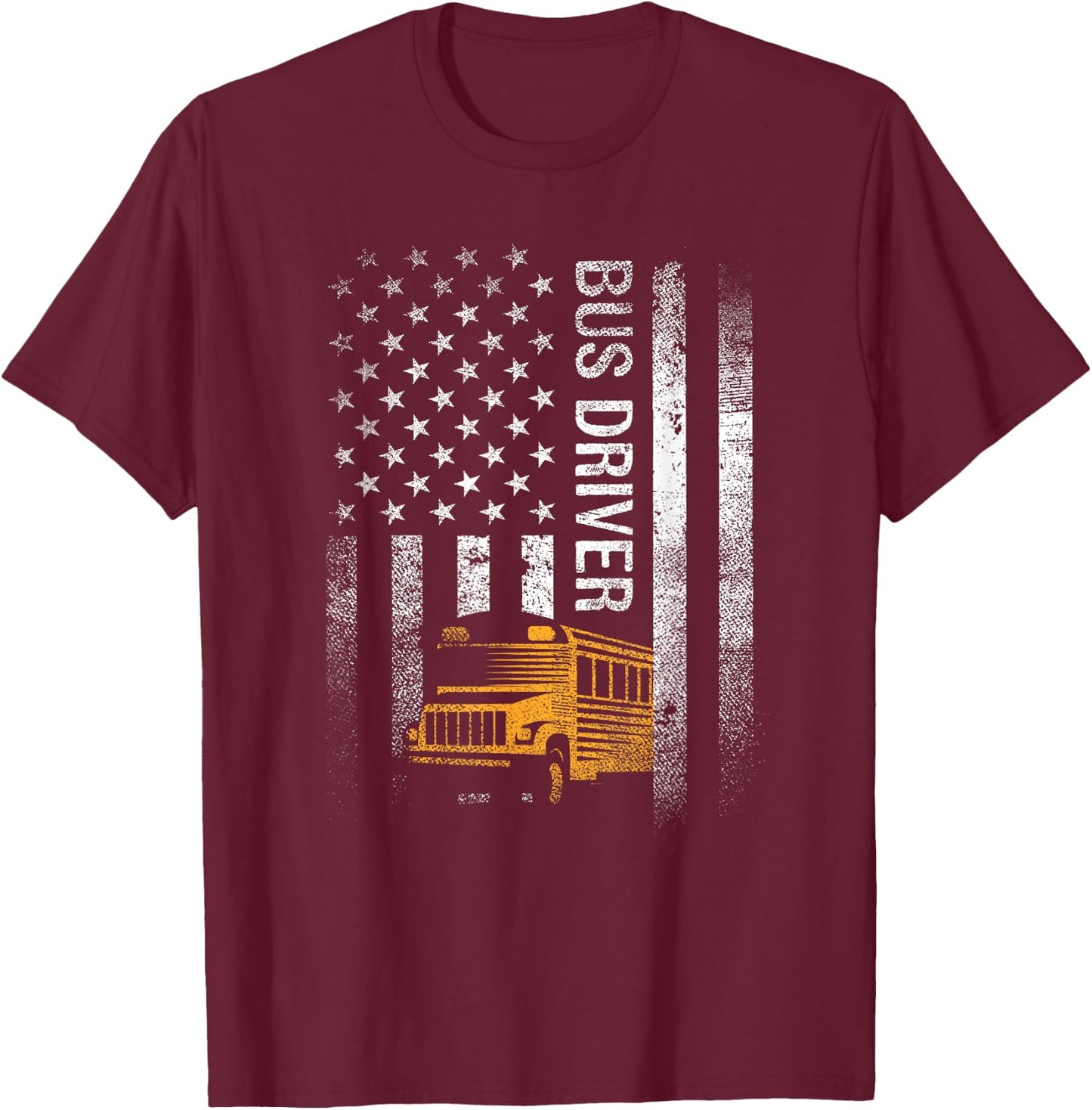 School Bus Driver USA American Flag Funny Bus Driver Gift T-Shirt - T-Shirt | Maroon