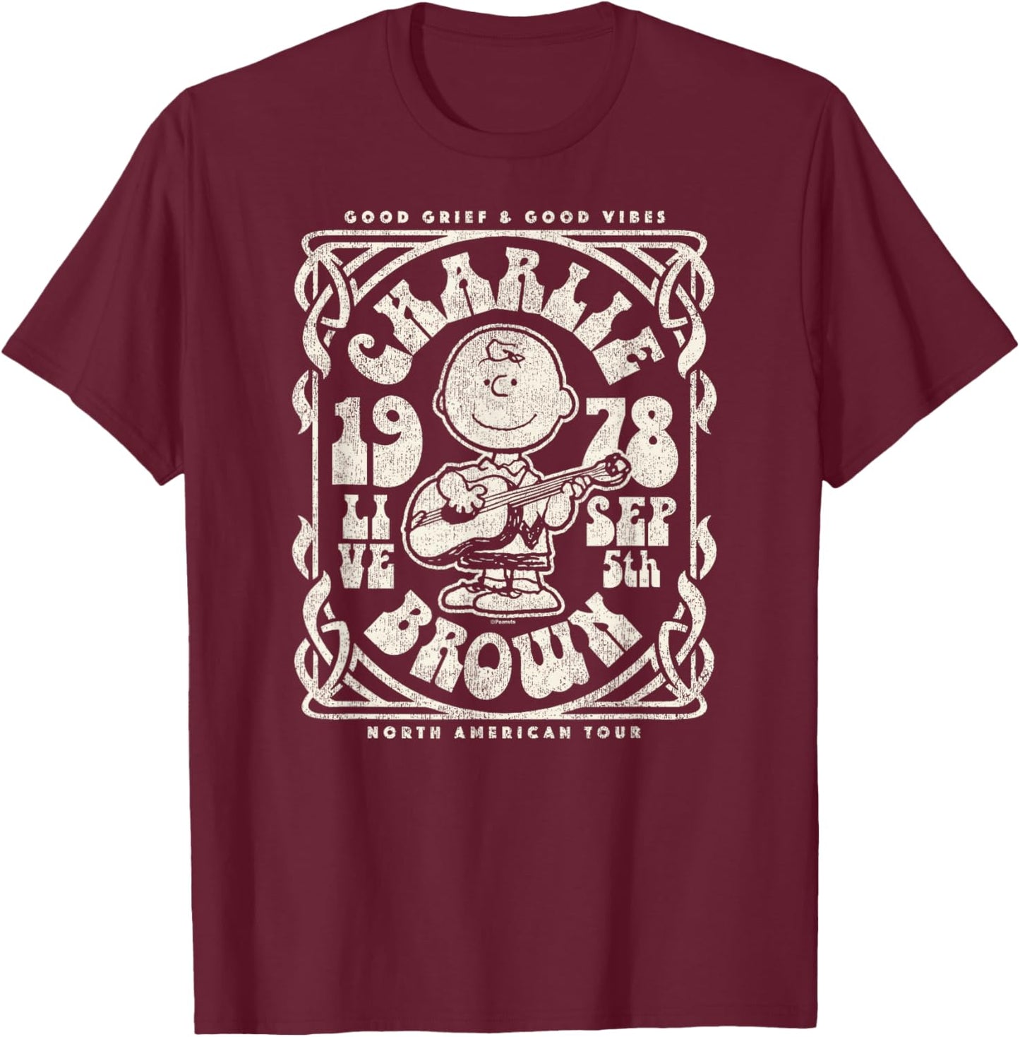 Peanuts - Charlie Brown Tour T-Shirt - T-Shirt | Maroon