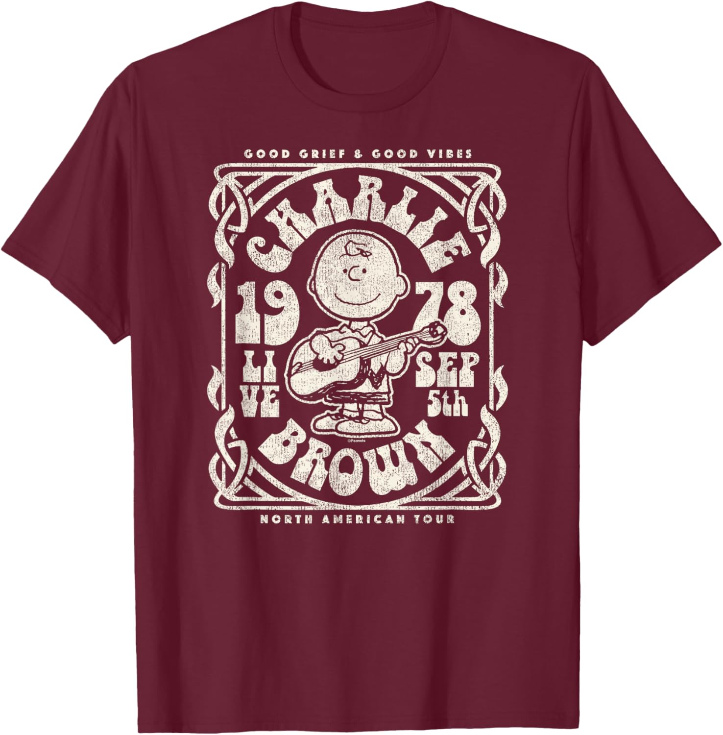 Peanuts - Charlie Brown Tour T-Shirt - T-Shirt | Maroon