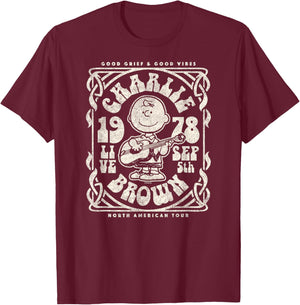 Peanuts - Charlie Brown Tour T-Shirt - T-Shirt | Maroon