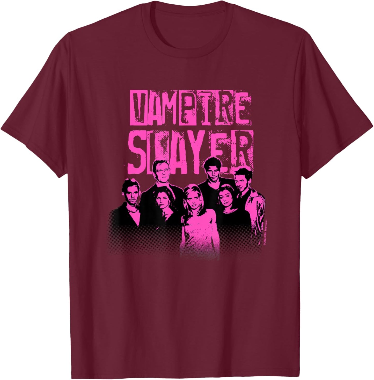 Buffy The Vampire Slayer Main Characters Faded Group Logo T-Shirt - T-Shirt | Maroon
