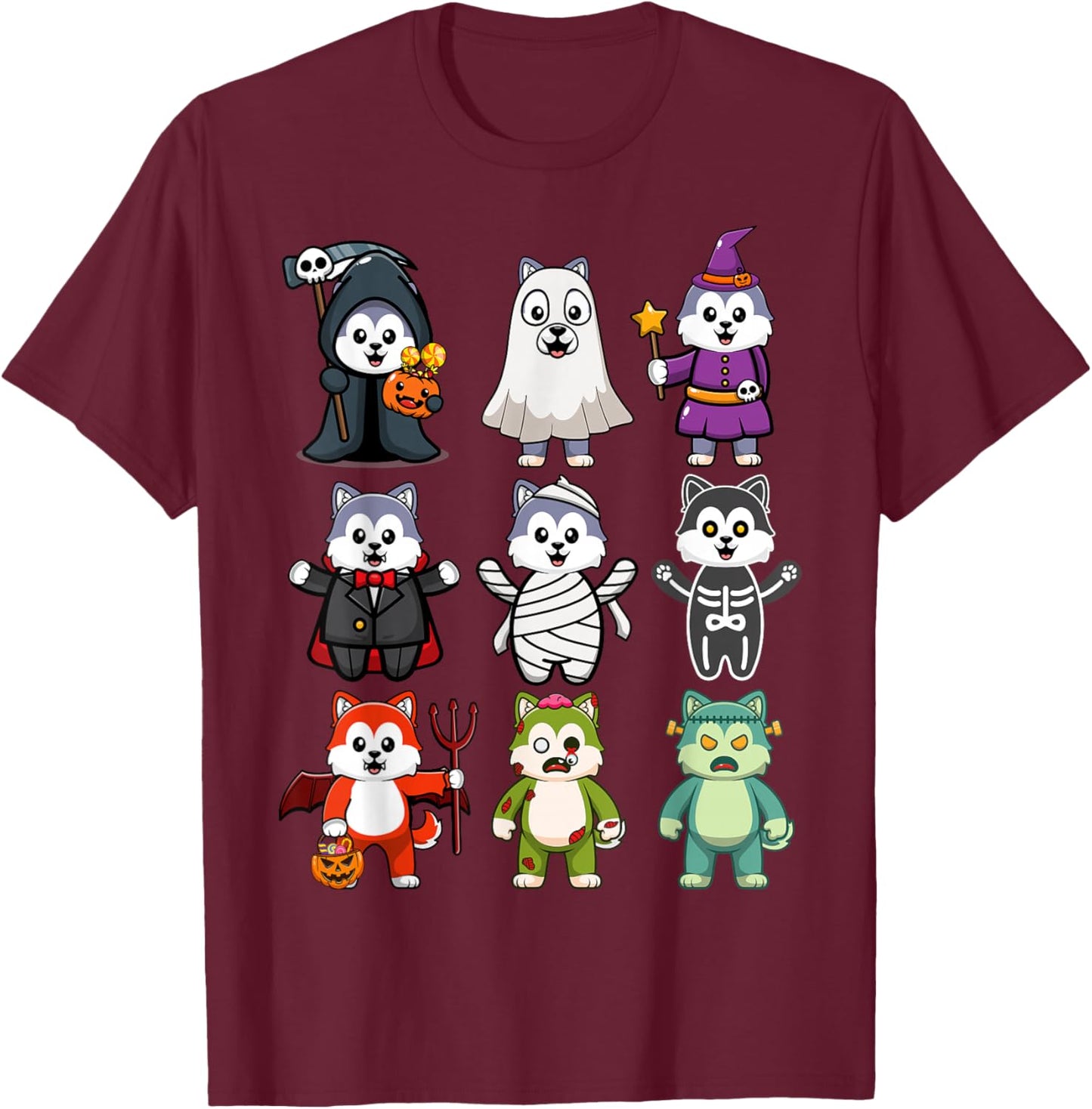 Husky Dog Spooky Boo-Jee Horror Pumpkin Husky Halloween T-Shirt - T-Shirt | Maroon