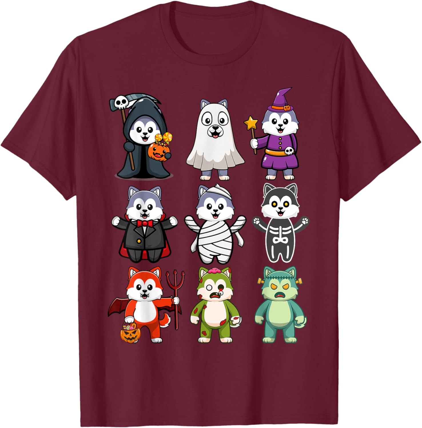 Husky Dog Spooky Boo-Jee Horror Pumpkin Husky Halloween T-Shirt - T-Shirt | Maroon