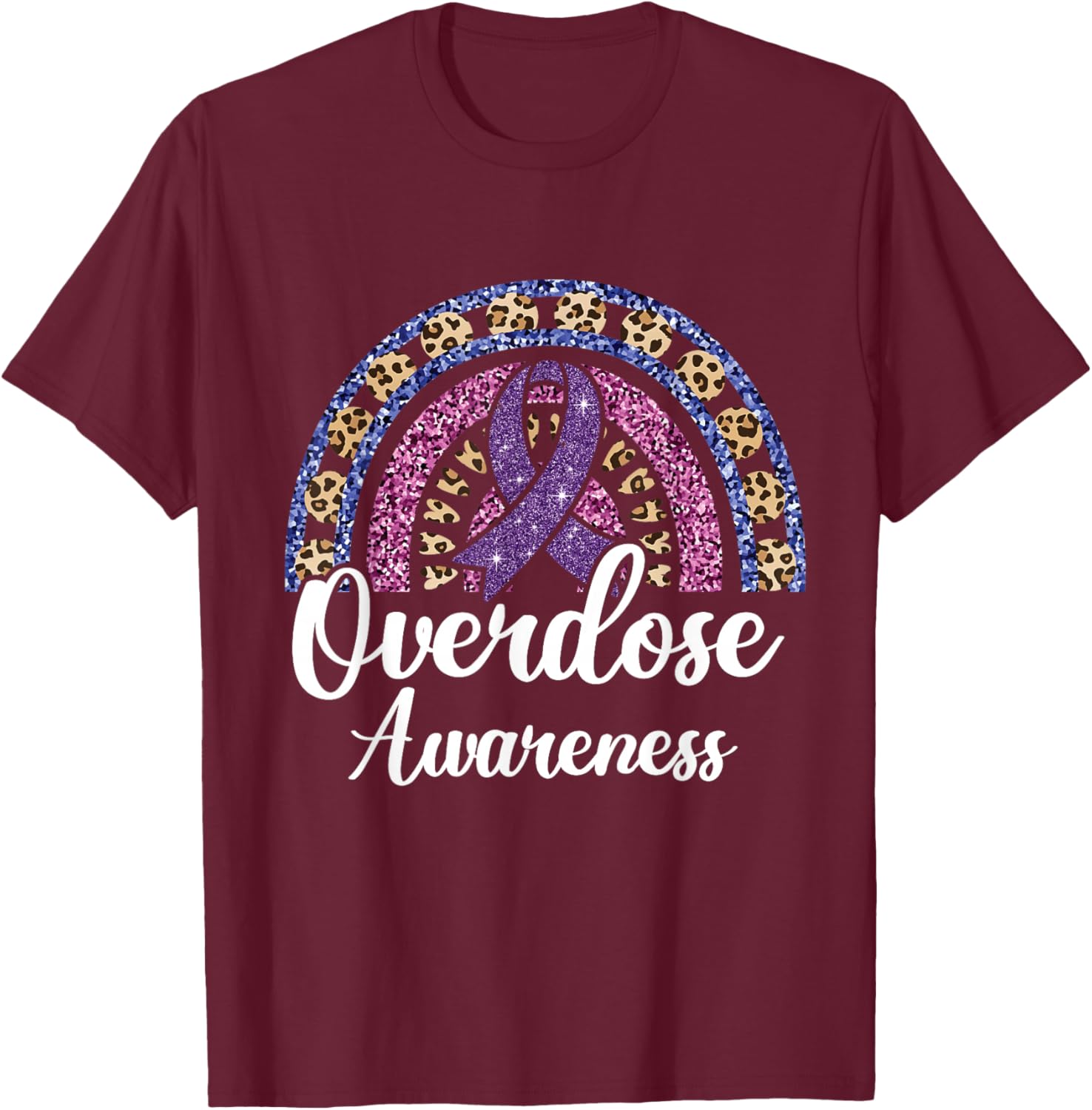 Overdose Awareness Purple Ribbon Drug Addiction T-Shirt - T-Shirt | Maroon