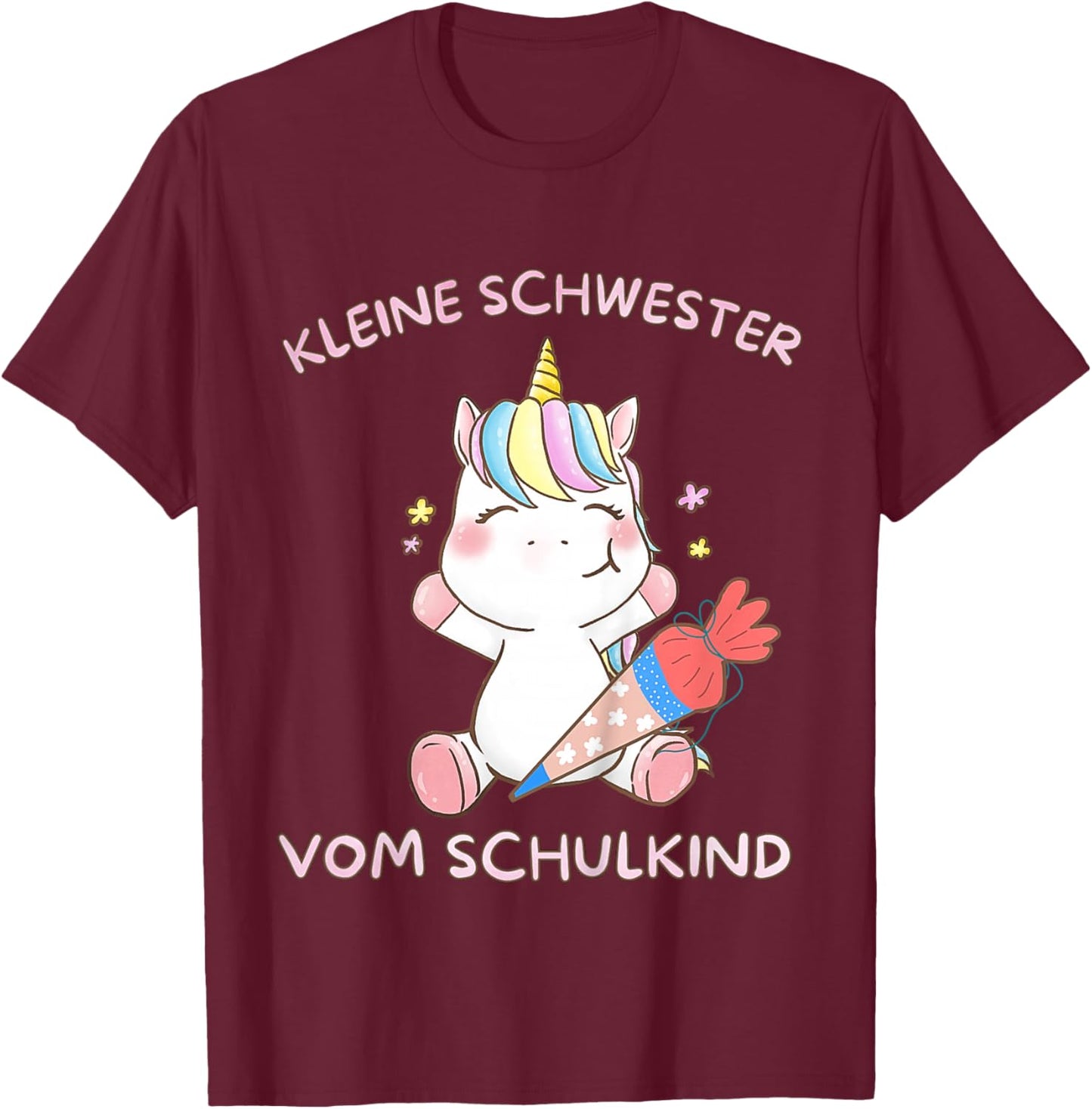 Einhorn Mädchen Einschulung Oberteil Schwester vom Schulkind T-Shirt - T-Shirt | Maroon