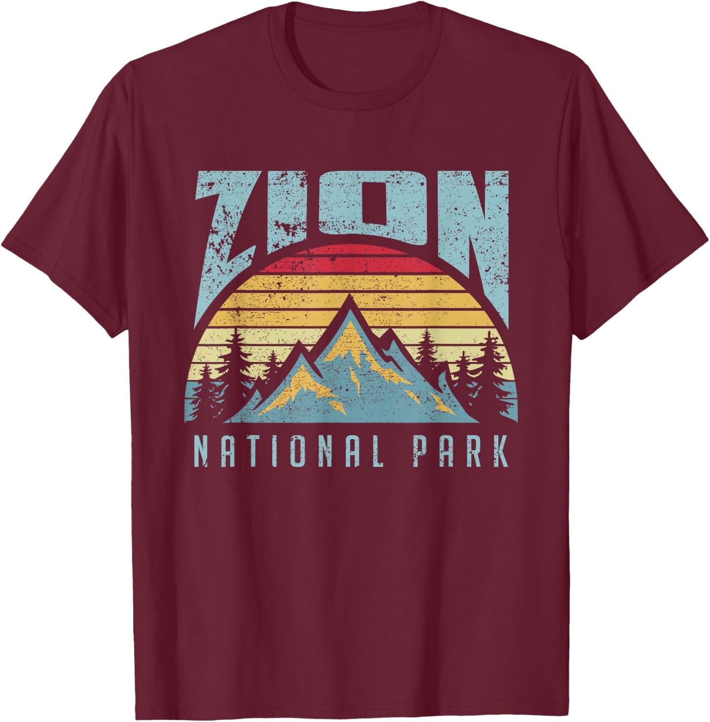 Mt Zion National Park Utah Retro T Shirt T-Shirt - T-Shirt | Maroon